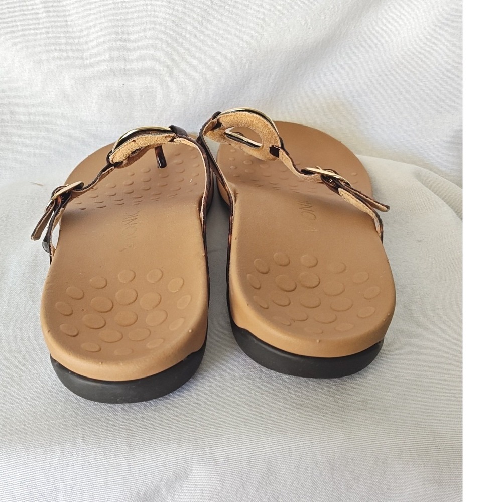 Vionic Karina Sandals Brown Tortoise Print Gold Ring Thong Flip Flop Orthotics 8 - Picture 5 of 8